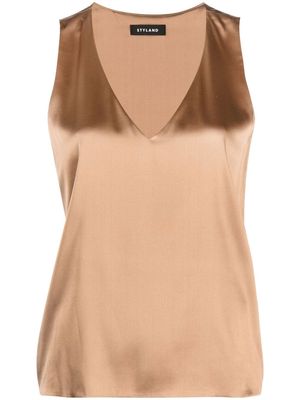 STYLAND sleeveless V-neck blouse - Brown