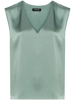 STYLAND V-neck sleeveless satin blouse - Green