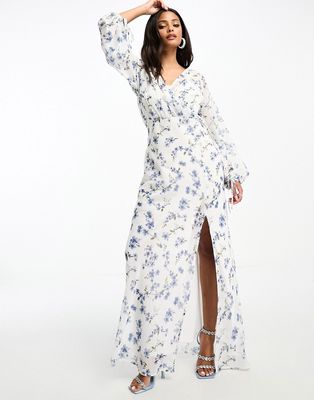Style Cheat button detail midaxi dress in ivory floral-White