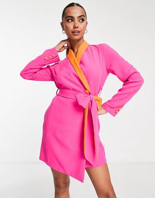 Style Cheat color block blazer mini dress in pink