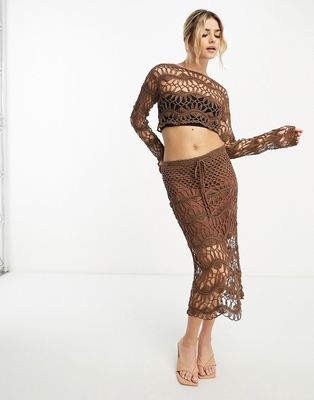 Style Cheat crochet midi skirt in brown - part of a set