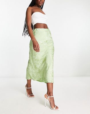 Style Cheat satin jacquard midi skirt in lime-Green