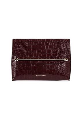 Stylist Croc-Embossed Leather Clutch-on-Chain
