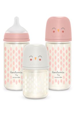 Suavinex Bonhomia 3-Pack Glass Feeding Bottles & SX PRO Silicone Nipple in Beige/Pink