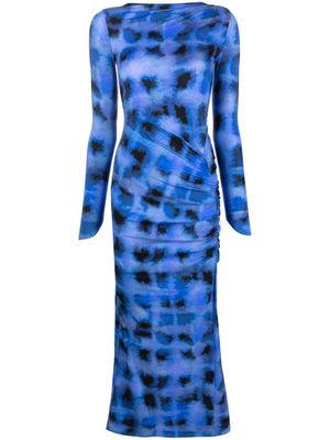 Suboo Shibori abstract-pattern ruched maxi dress - Blue