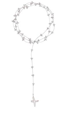 SUBSURFACE Mother Of Pearl Cross Rope Necklace in Metallic Silver.