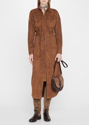 Suede Button-Front Shirtdress