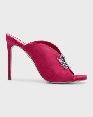 Suede Crystal Snake Stiletto Mules