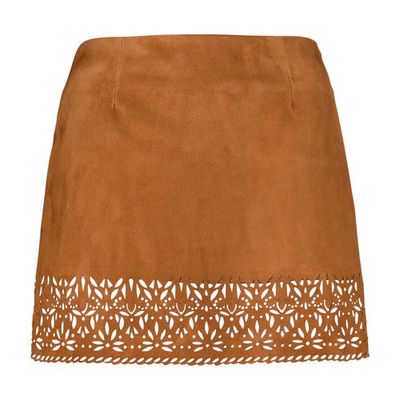 Suede mini skirt with laser cutouts
