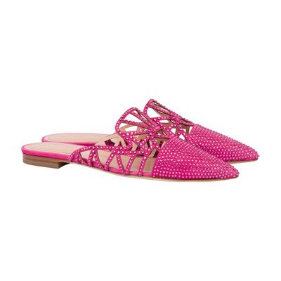 Suede mules with rhinestones