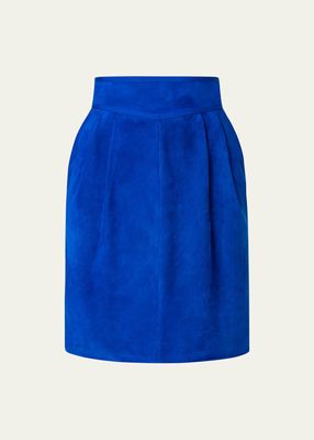 Suede Pleated Short Skirt