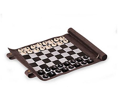 Suede Roll Up 12.5" Travel Chess Set in Gray
