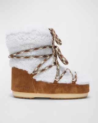 Suede Shearling Lace-Up Short Snow Boots