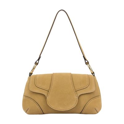 Suede shoulder bag with Contrast Stitching