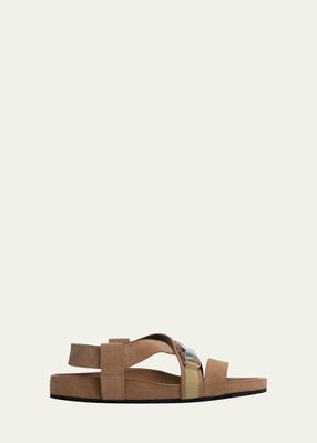 Suede Strappy Buckle Sporty Sandals