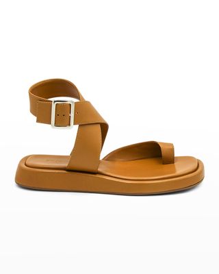 Suede Toe-Ring Flat Sporty Sandals