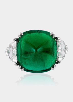 Sugarloaf Cabochon Emerald and Diamond Ring