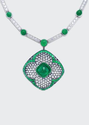 Sugarloaf Cabochon Necklace with Colombian Emerald and Diamonds