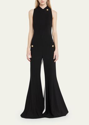 Suiting Side-Stripe Flared Tuxedo Jumpsuit