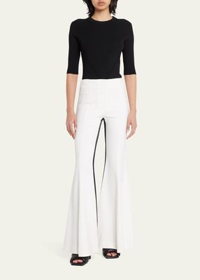 Suiting Tuxedo Wide-Leg Pants with Contrast Seam Detail