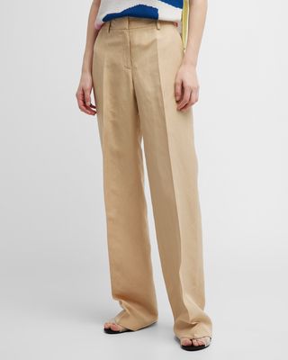 Sullivan Straight-Leg Silk-Linen Pants