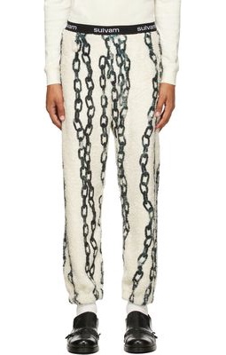 Sulvam Off-White & Green Chain Fleece Lounge Pants