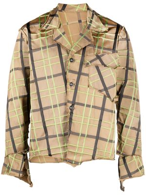 sulvam plaid-check asymmetric shirt - Brown