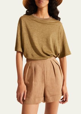 Summer Linen Pleated Crepe Shorts