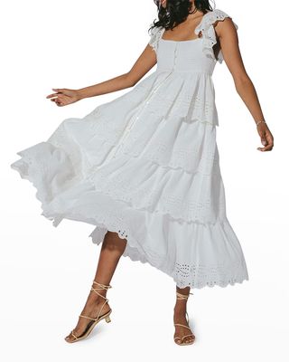 Summer Tiered Eyelet Button-Front Dress