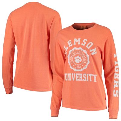 SUMMIT SPORTSWEAR Women's Orange Clemson Tigers Oversized Comfort Colors University Seal Long Sleeve T-Shirt