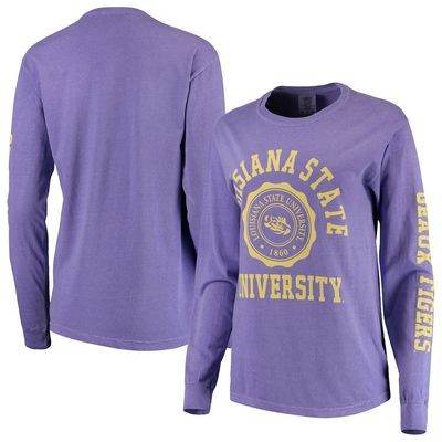 SUMMIT SPORTSWEAR Women's Purple LSU Tigers Oversized Comfort Colors University Seal Long Sleeve T-Shirt