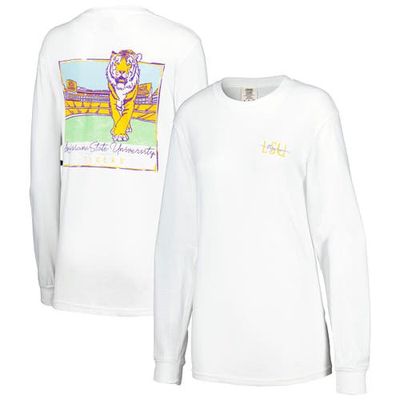 SUMMIT SPORTSWEAR Women's White LSU Tigers Hand-Drawn Stadium Comfort Colors Oversized Long Sleeve T-Shirt