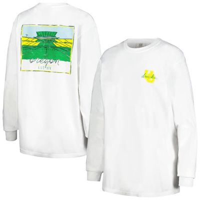 SUMMIT SPORTSWEAR Women's White Oregon Ducks Hand-Drawn Stadium Comfort Colors Oversized Long Sleeve T-Shirt