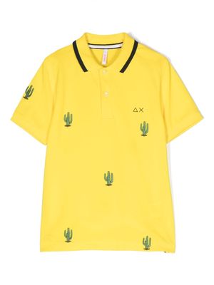 Sun 68 cactus-embroidered polo shirt - Yellow
