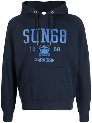 Sun 68 graphic-print cotton hoodie - Blue