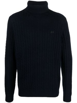 Sun 68 logo-embroidered cable-knit jumper - Blue