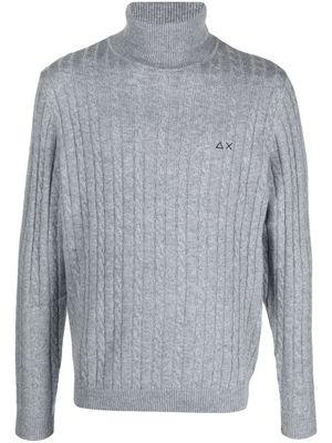 Sun 68 logo-embroidered cable-knit jumper - Grey