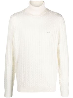 Sun 68 logo-embroidered cable-knit jumper - White