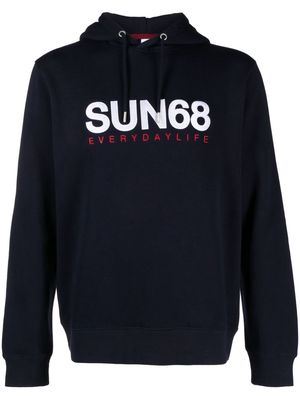 Sun 68 logo-embroidered cotton hoodie - Blue