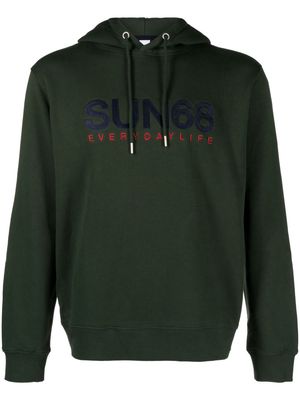 Sun 68 logo-embroidered cotton hoodie - Green