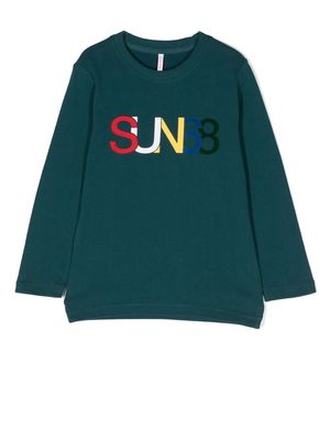 Sun 68 logo-print crew neck sweater - Blue