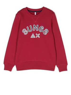 Sun 68 logo-print crew neck sweater - Red