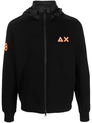 Sun 68 logo-print zipped hoodie - Black