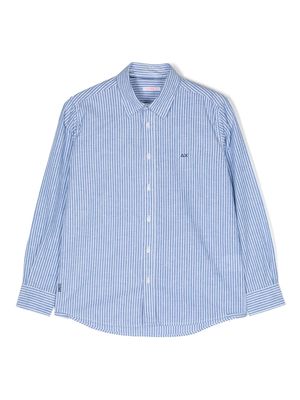 Sun 68 striped embroidered-logo shirt - Blue