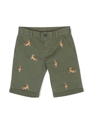 Sun 68 tiger-embroidered cargo shorts - Green