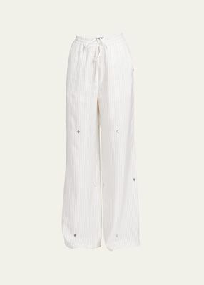 Suna Fujita Stripe Penguin-Embroidered Pajama Pants