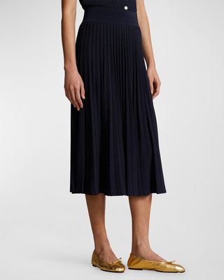 Sunburst-Pleated Cotton-Blend Midi Skirt