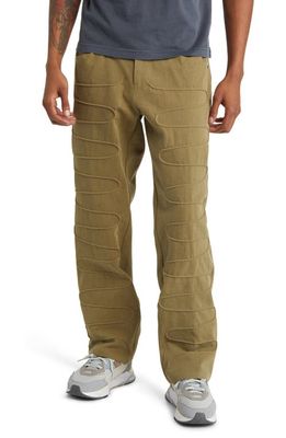 SUNDAE SCHOOL Caterpillar Piping Cotton Pants in Olive