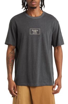 SUNDAE SCHOOL Embroidered Smoking Chills T-Shirt in Mineral Wash Grey