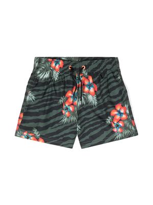 Sundek floral zebra-print swim shorts - Green